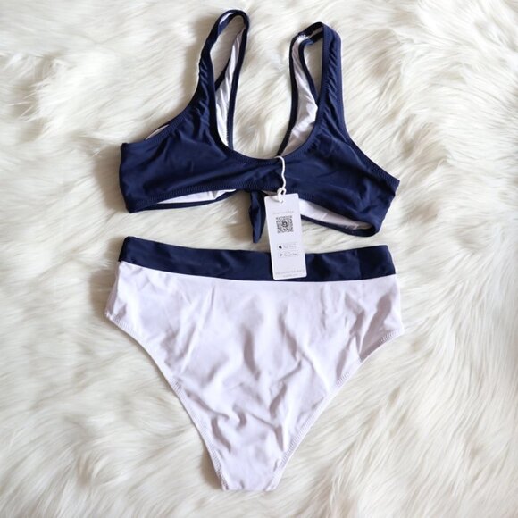 NEW Navy Blue White Beach Bikini Swim Set Size Medium - Picture 4 of 7